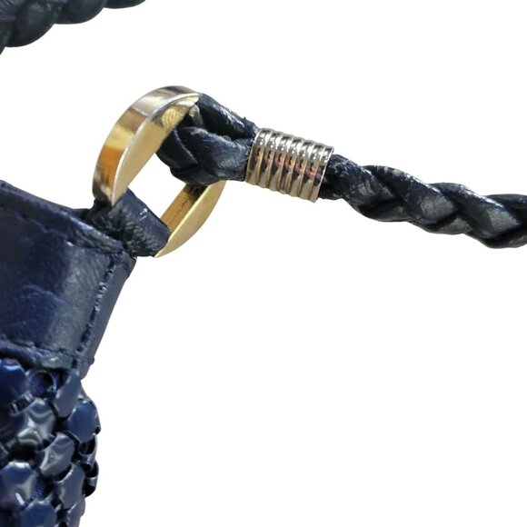 Metal Mesh Shoulder Bag Navy Blue Womens 12x9" Braided Strap Whimsy Coastal - Picture 6 of 16